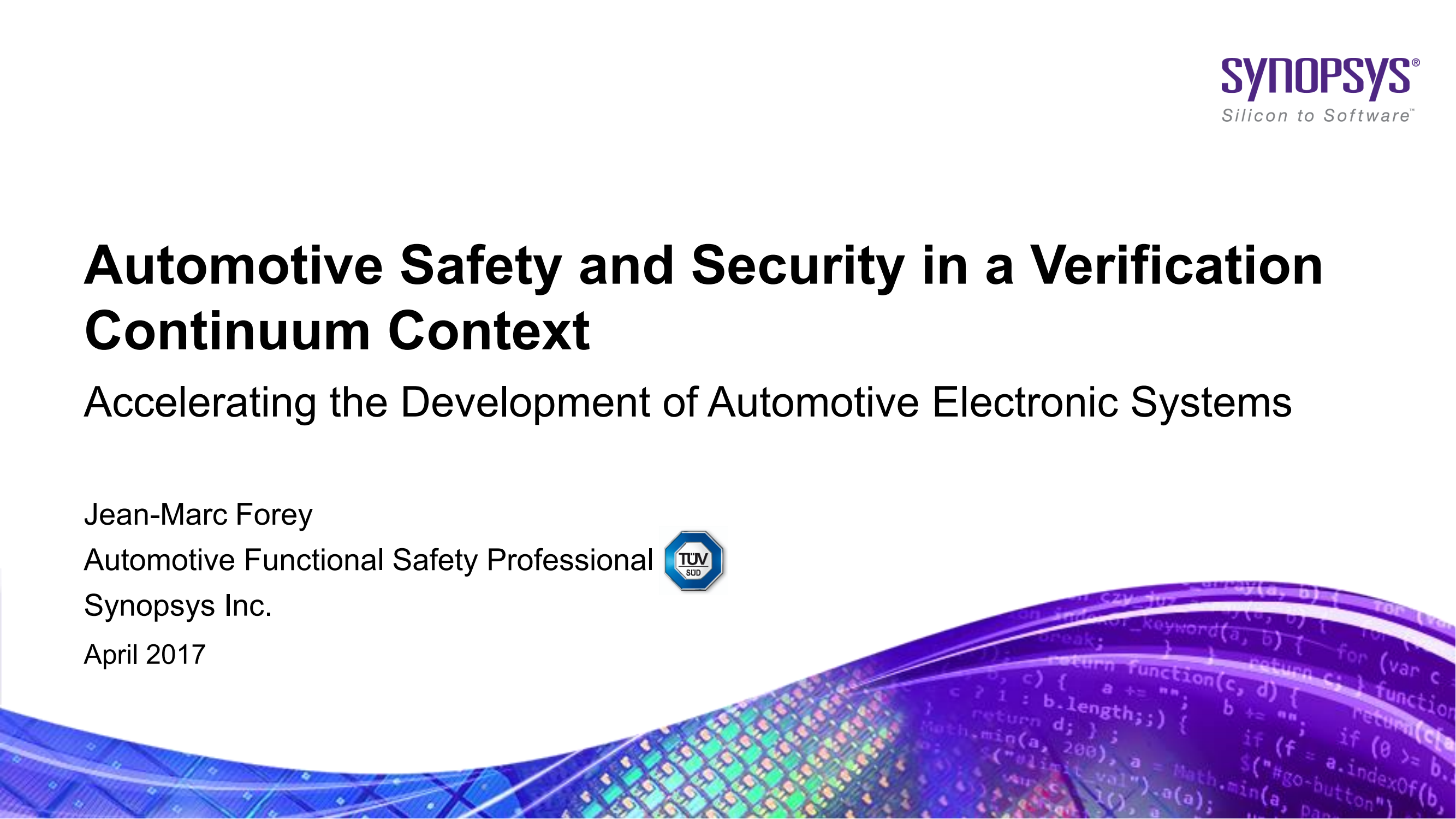 Automotive safety and security in a verification continuum context - 杭州 ...